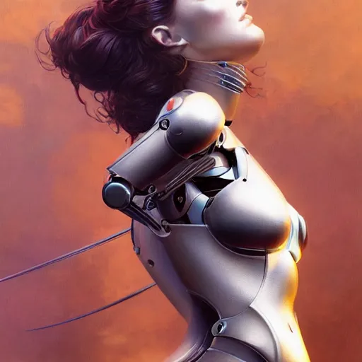 Image similar to fully body, stunningly beautiful woman cyborg robot in metal by sorayama , highly detailed, digital painting, artstation, concept art, sharp focus, illustration, art by artgerm and greg rutkowski and alphonse mucha