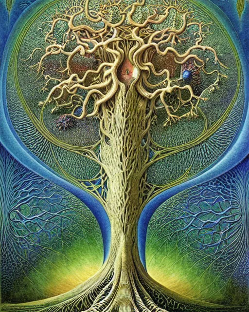 Image similar to tree of life by roger dean and andrew ferez, art forms of nature by ernst haeckel, divine chaos engine, symbolist, visionary, art nouveau, botanical fractal structures, organic, detailed, realistic, surreality