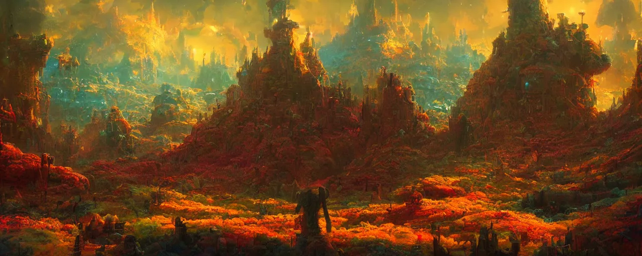 Image similar to ” otherwordly whimsical landscape, [ cinematic, detailed, epic, widescreen, opening, establishing, mattepainting, photorealistic, realistic textures, octane render, art by paul lehr ] ”