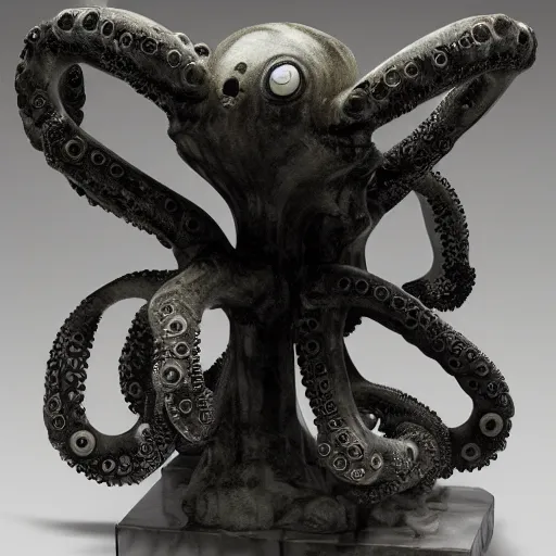 Prompt: marble sculpture of a robotic octopus, h. r. giger,