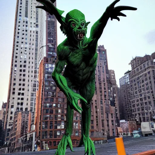 Image similar to photo of hyperealistic goblin in downtown nyc