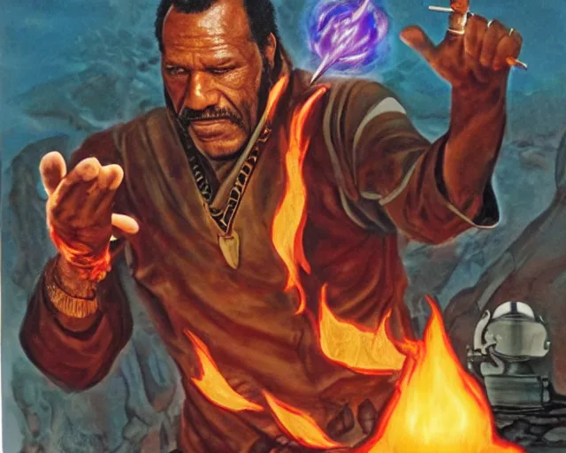 Prompt: fred williamson as a fire mage casting a fireball spell, fantasy artwork, extremely detailed, high quality, award - winning,