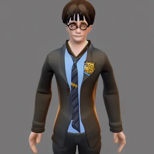 Prompt: Harry Potter as a Fortnite skin, realistic, high quality, 3D rendering,