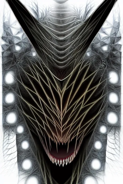 Image similar to professional concept art symmetrical portrait of a horrendous mechanical predatory fractal! species in a dark room by ar