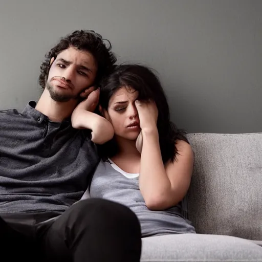 Prompt: a sad couple on a couch