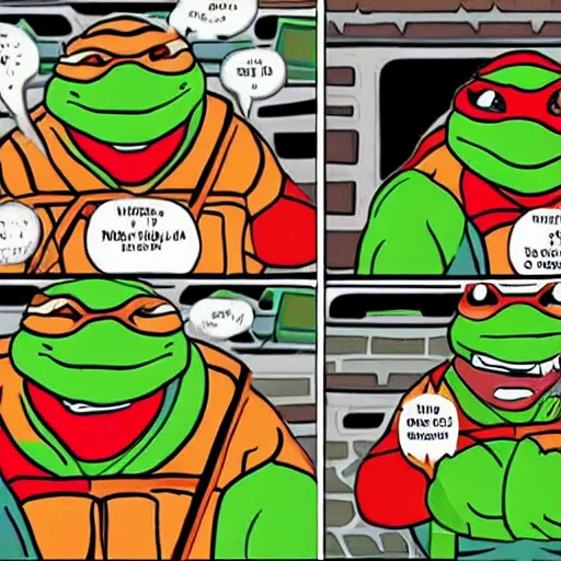 Image similar to ninja turtles are too much pizza