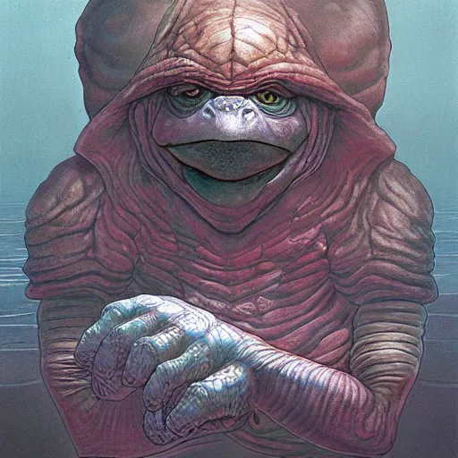 Image similar to anthropomorphic turtle hero by wayne barlowe