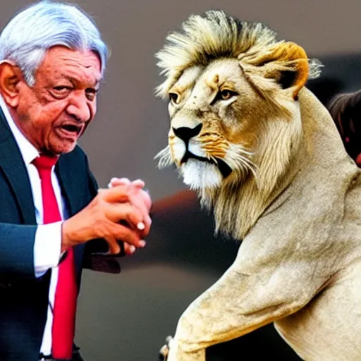 Image similar to amlo attacking a lion