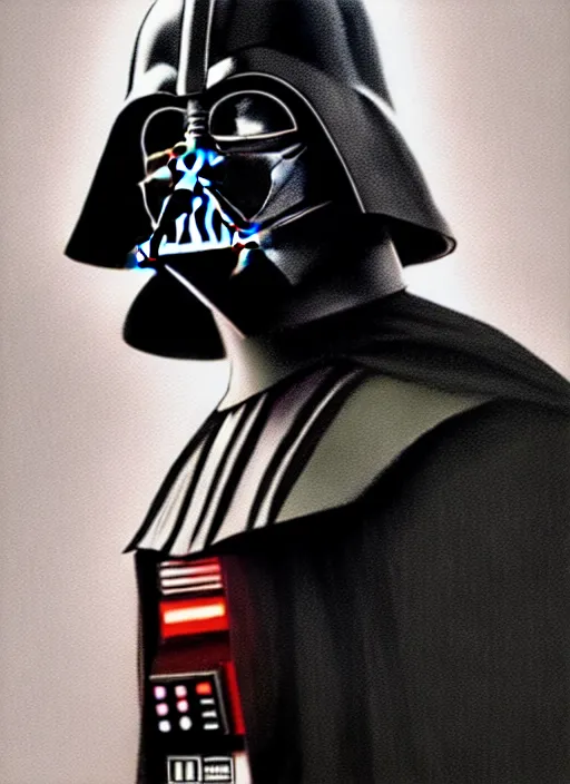 Image similar to darth vader, as a brooding figure of the dark caught in the never - ending push and pull between good and evil diffuse lighting, fantasy, intricate, highly detailed, lifelike, photorealistic, digital painting, artstation, illustration, concept art, smooth, sharp focus, art by john collier and albert aublet and krenz cushart