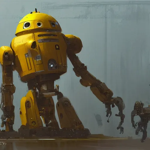 Image similar to big yellow pit droid, by Greg Rutkowski
