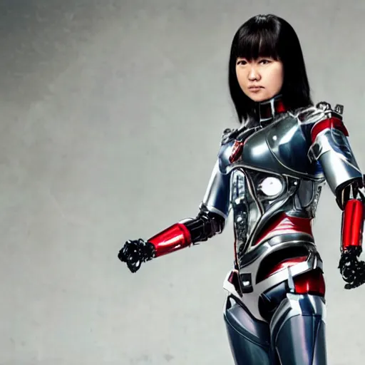 Image similar to still from a 2 0 1 9 japanese tokusatsu tv show starring actress suzu yamanouchi as a cybernetic female sentai hero. science - fiction ; action.