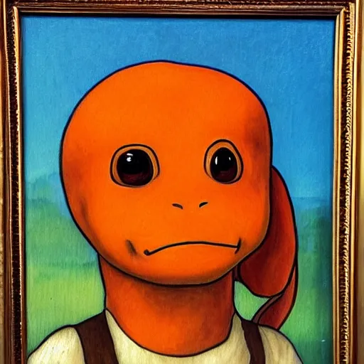 Image similar to a renaissance style portrait painting of Charmander