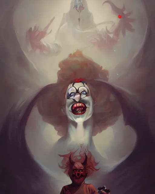 Prompt: portrait of a demonic clown by peter mohrbacher. trending on artstation