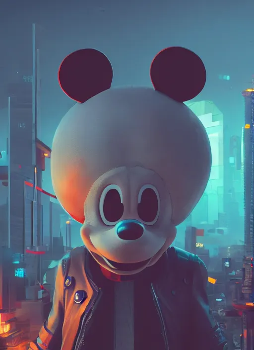 Image similar to giant destroyed head of cyberpunk mickey mouse, in netflix office, by beeple, dystopia, golden ratio, octane render, unreal engine 5, trending on artstation, 8 k