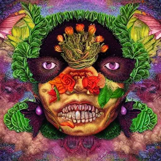 Prompt: new katzkab album cover, psychedelic, giuseppe arcimboldo