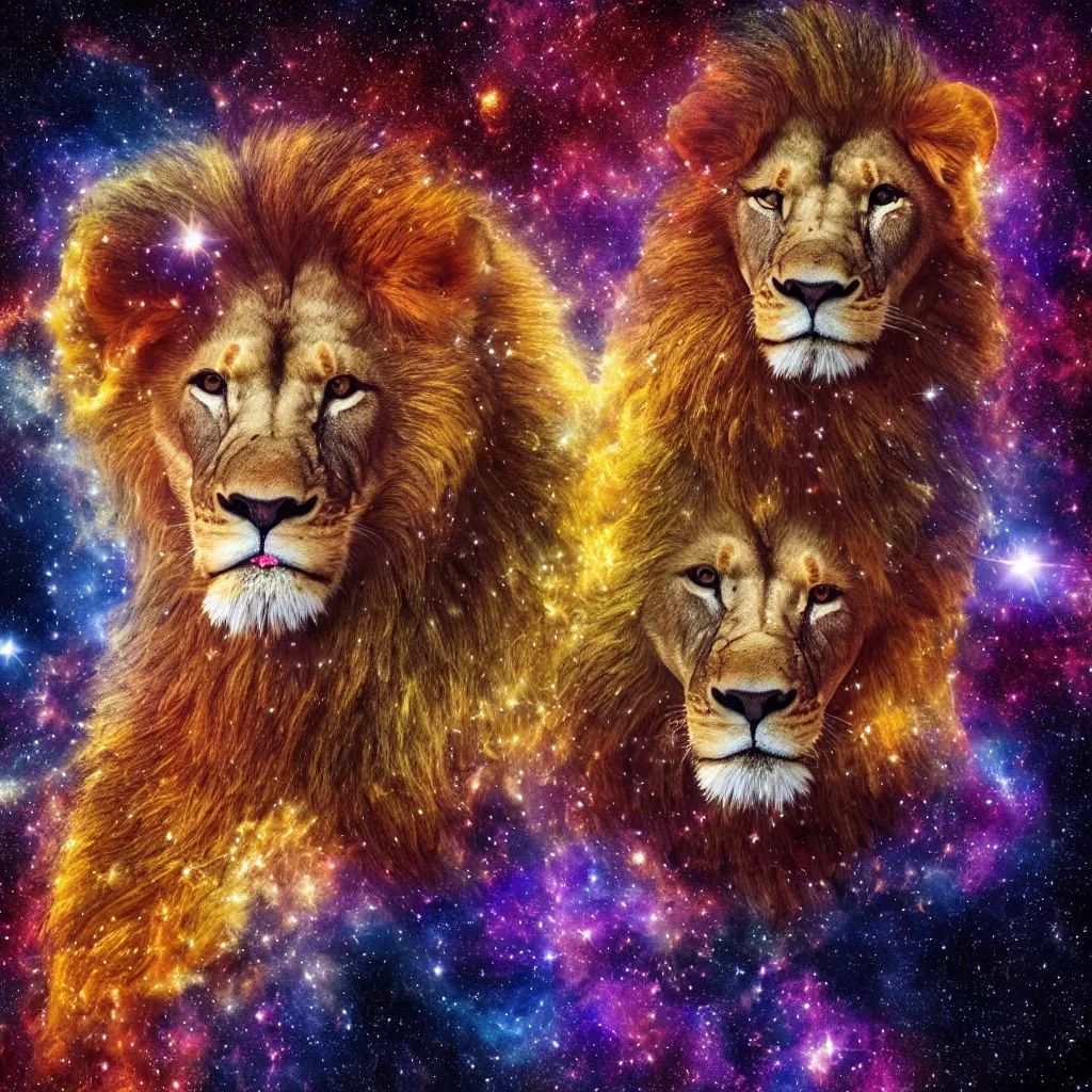 Image similar to lion in a galaxy made of stars, space, nebulas stars