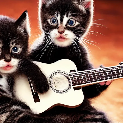 Prompt: an amazing award winning photo of kittens playing guitar, very detailed and sharp, 4k hdr, masterpiece