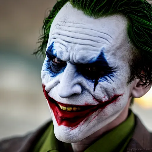 Prompt: cinematic shot of the joker as a us marine in afghanistan, 8 k, very detailed, very intricate,