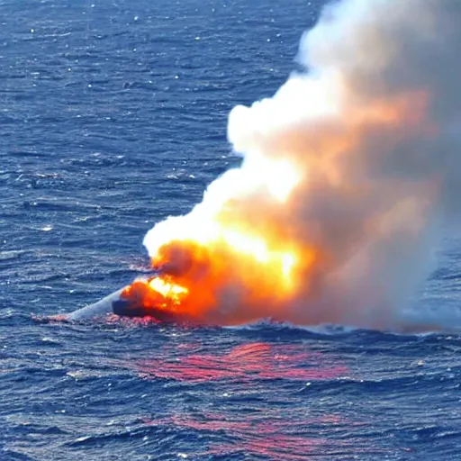 Prompt: Fire tornado in the open ocean. Raging sea. Catastrophe. small sailboat