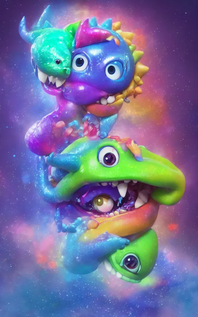 Prompt: a cute baby dragon, big eyes, pixar animation style, soft fur, by jeff koons, by lisa frank, octane render, by takashi murakami, toy, glitter, sparkly, colorful, spectral color, 5 d, ultra - hd, happy, good, mini, volumetric lighting