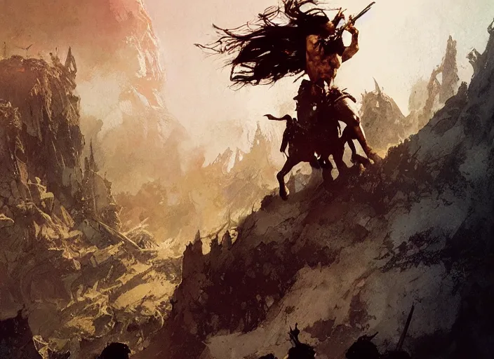 Image similar to conan the barbarian, intricate, elegant, highly detailed, vivid colors, john park, frazetta, sparth, ruan jia, jeffrey catherine jones