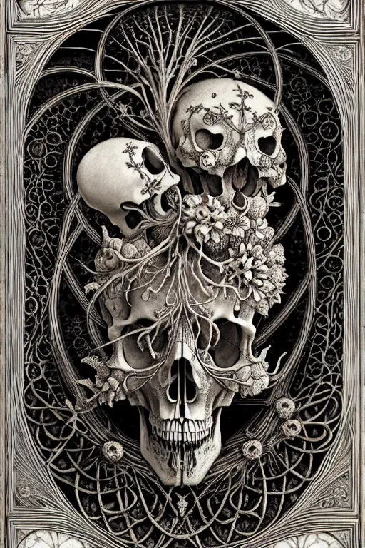 Image similar to art forms of nature by ernst haeckel, memento mori by arthur rackham, ornate antique porcelain beautiful skull mask, ultrasharp, photorealistic, hyperdetailed, octane render, polished, art nouveau, neo - gothic, gothic, intricate ornamental organic filigree, art nouveau botanicals, art forms of nature by ernst haeckel, horizontal symmetry, symbolist, visionary