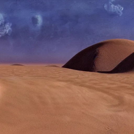 Image similar to photorealistic dune (frank herbert) setting