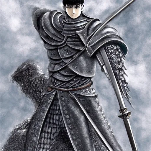 Prompt: a knight with a large sword, digital painting masterpiece by kentaro miura, inspired by berserk