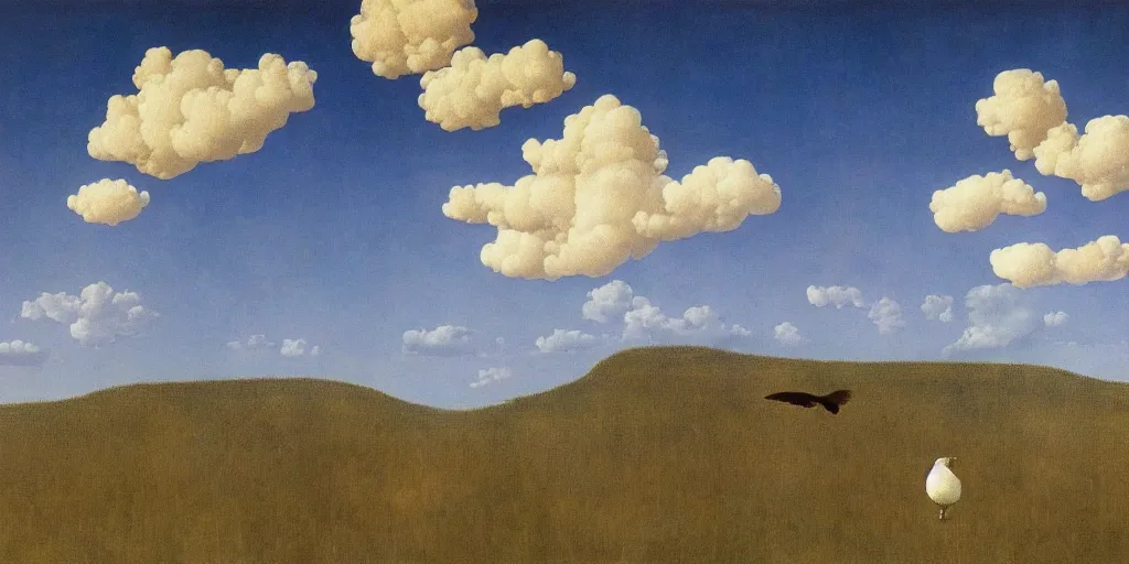 Image similar to in the blue sky, birds are lying throuch the clouds, # rene francois ghislain magritte