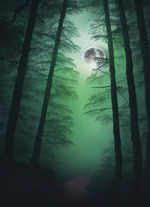 Image similar to 4 k, high details, thriller book cover of a forest with moon, realistic concept, unsplash photography, shutterstock, getty images, highly detailed photography, flickr, white background