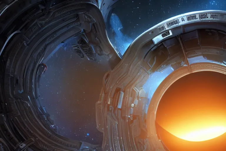 Image similar to friendly aliens coming to earth through a space portal,hyper realistic, 8K, octane render