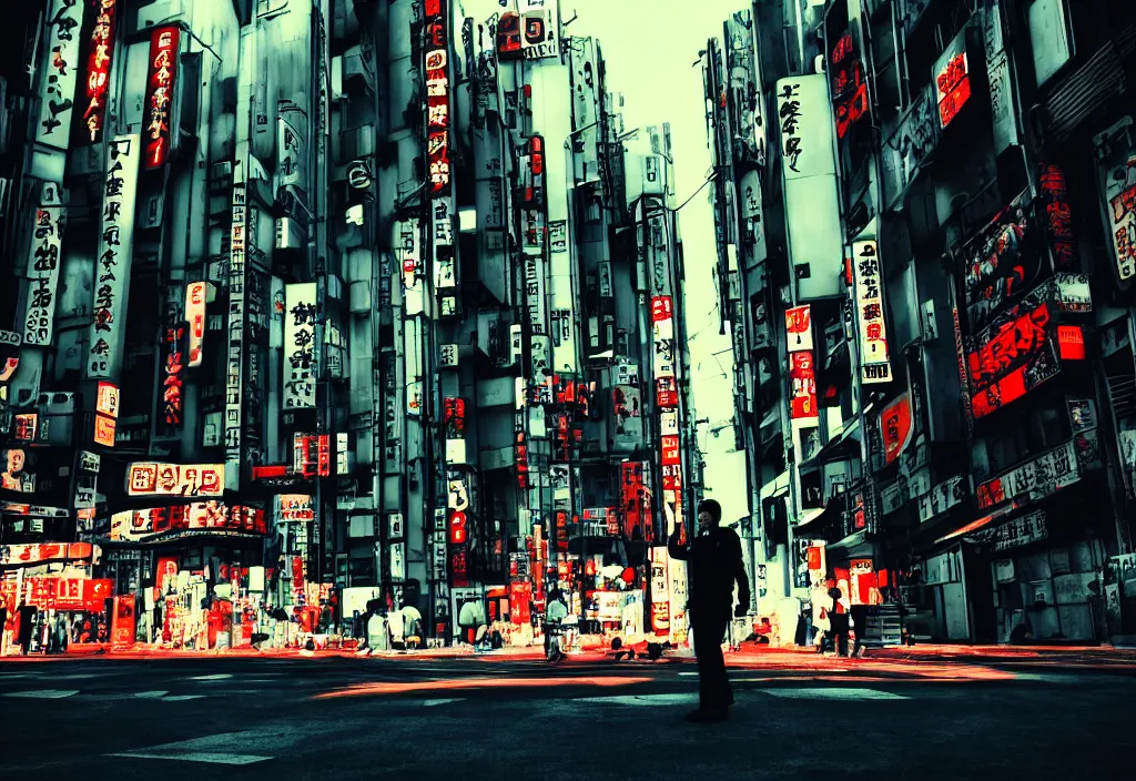 Image similar to tokyo city streets by cyberpunk style max payne standing in blood trending on artstation cinematic realistic buildings windows cars realistic peoples golden ratio awesome composition color balance harmony physical correct light shadows