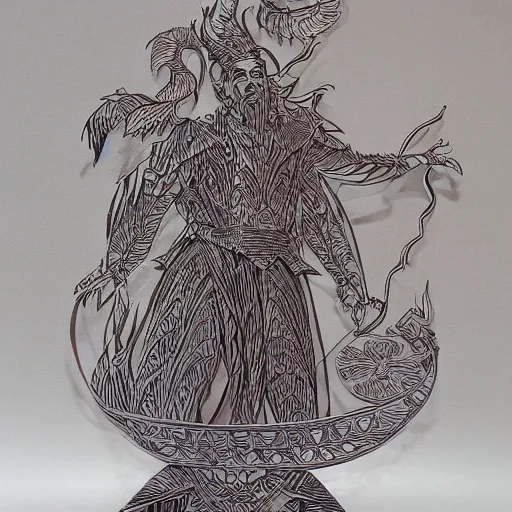 Image similar to intricate cut paper sculpture of the sorcerer's apprentice from fantasia