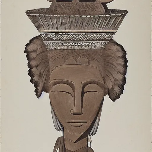 Image similar to an ethnographic object from an unknown indigenous tribe, in the style of corinthian capital by giocondo albertolli ( italian 1 7 4 2 - 1 8 3 9 ). medium : pen and brown ink, brush and gray wash on laid paper