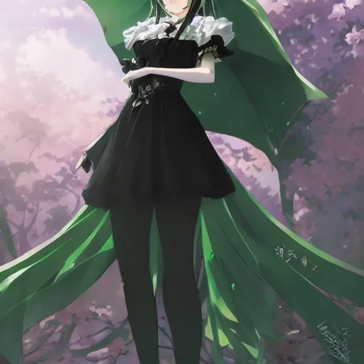 Image similar to victorique de blois anime girl gosick super detailed green eyes green eyes green eyes green eyes black dress black dress black dress black dress blonde hair by greg rutkowski makoto shinkai aramaki shinji artgerm, cushart krenz key art feminine award winning