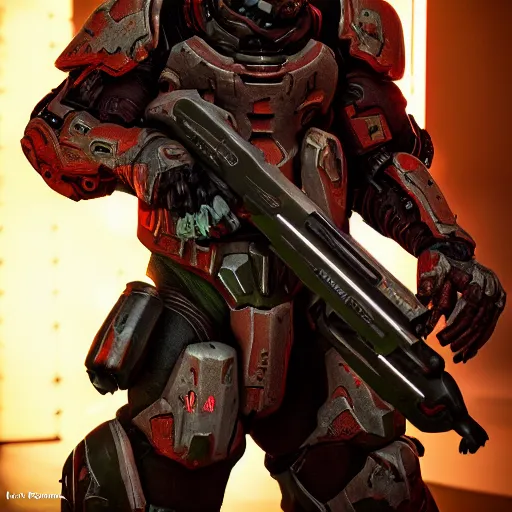 Image similar to doom slayer from doom 2 0 1 6, photography