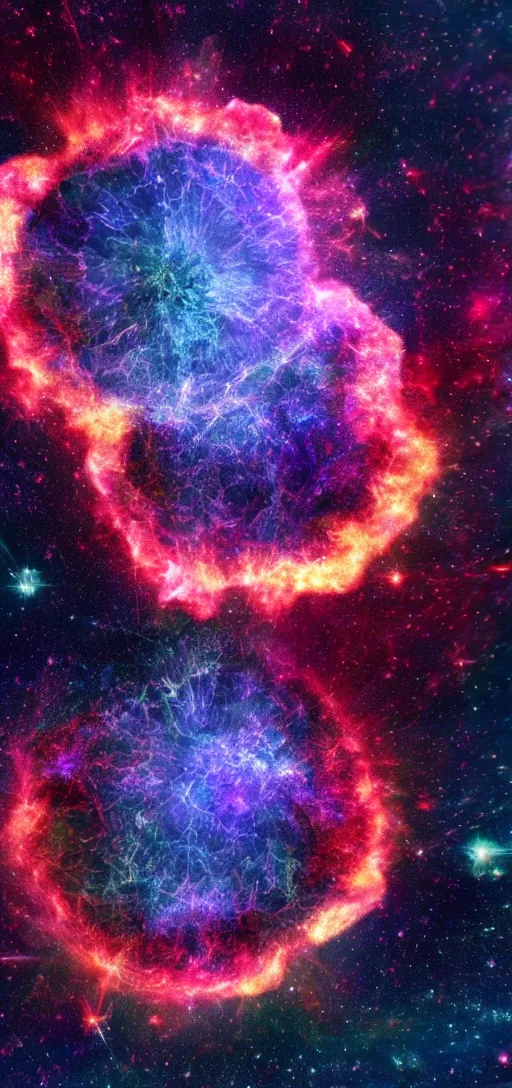 Image similar to a photo of the biggest supernova in the universe, digital art, vaporwave, super detailed