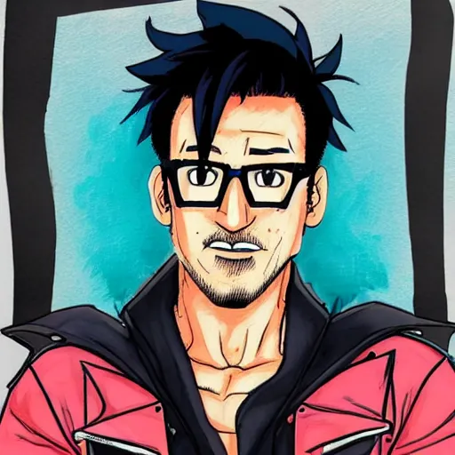 Image similar to markiplier drawn in the style of jojo's bizarre adventure