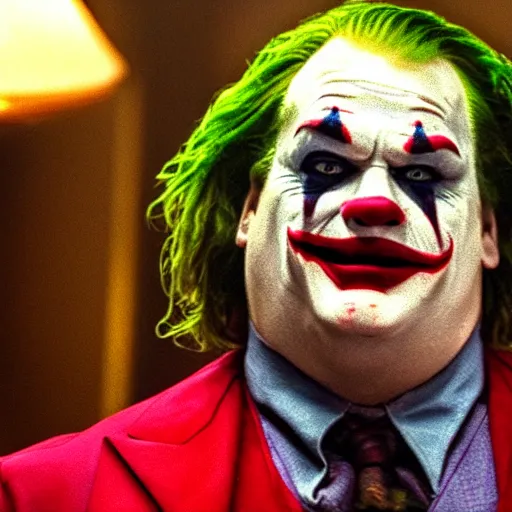 Prompt: stunning awe inspiring chris farley as the joker movie still 8 k hdr atmospheric lighting