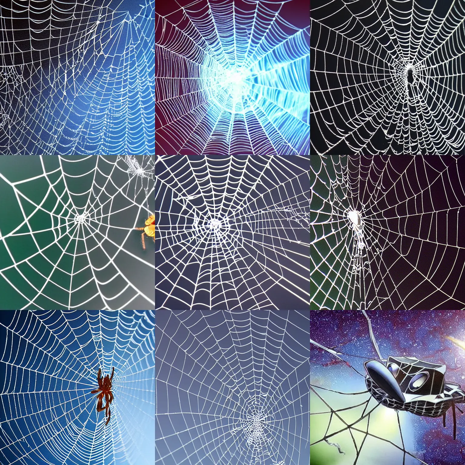 Prompt: spider catching space ships in its web