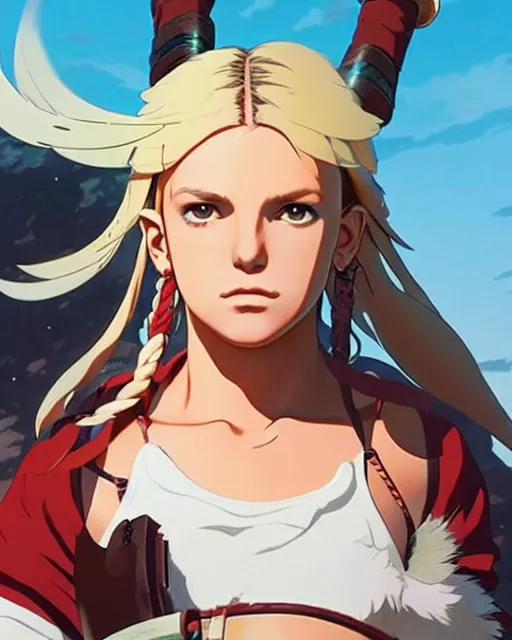 Image similar to young britney spears as an azctec warrior, detailed perfect face, exquisite details, fire magic, mid view, design on a white background, by studio muti, greg rutkowski makoto shinkai takashi takeuchi studio ghibli