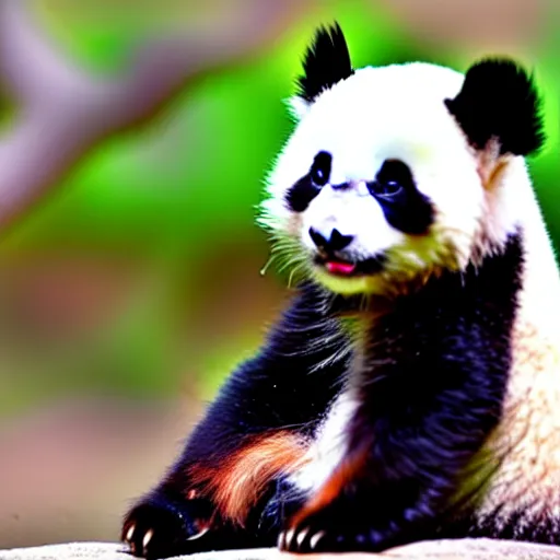 Prompt: cute panda kitten, eats bambus, highly detailed, sharp focus, photo taken by nikon, 4 k