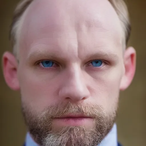 Prompt: photograph of a middle aged blue eyed, pale, light blond balding very short haired stereotypically English man with soft angelic but manly features, clean shaven