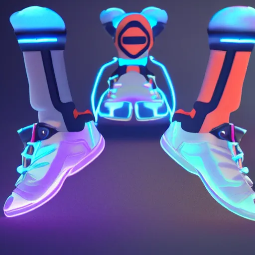 Image similar to high quality Octane render of bioluminescent trainers