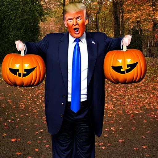 Image similar to donald trump wearing a halloween costume, hyper realistic, wide shot, photography, award winning, 8 k,