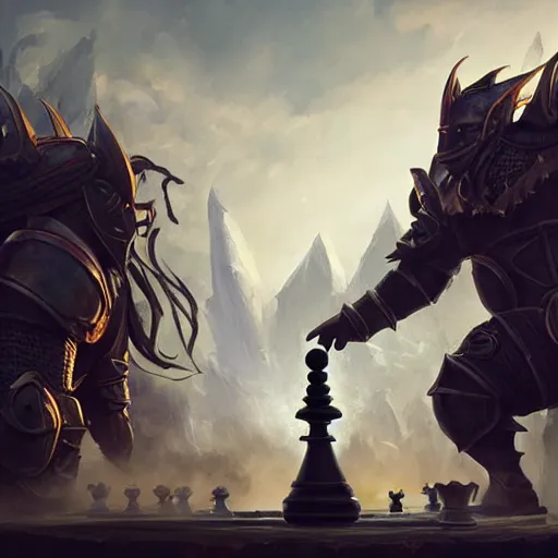 Prompt: a giant black chess knight statue, chess, battlefield background, bright art masterpiece artstation. 8 k, sharp high quality artwork in style of jose daniel cabrera pena and greg rutkowski, concept art by tooth wu, hearthstone card game artwork, chess piece