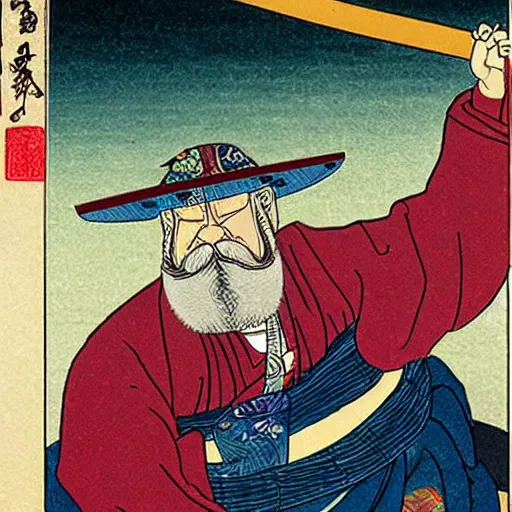 Prompt: wilford brimley as a japanese daimyo, ukiyo - e