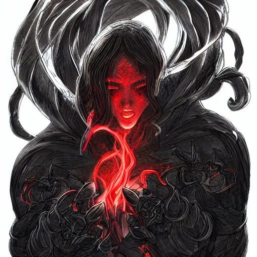 Prompt: by Powers of Darkness and temptation produced no immediate supernatural woman of the flames, an abyssal chain into the hearts, illustration, trending on artstation,