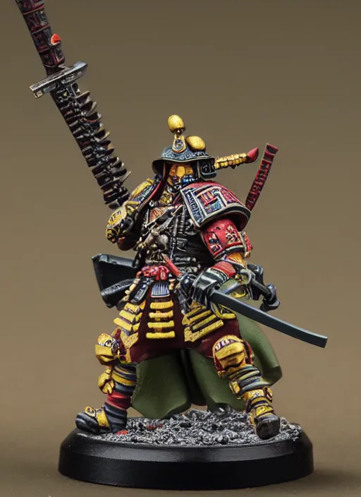 Image similar to 8 0 mm resin detailed miniature of a warhammer 4 0 k catachan samurai, product introduction photos, 4 k, full body