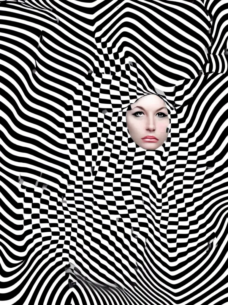 Image similar to a beautiful female face emerging from illusory motion dazzle camouflage perlin noise optical illusion